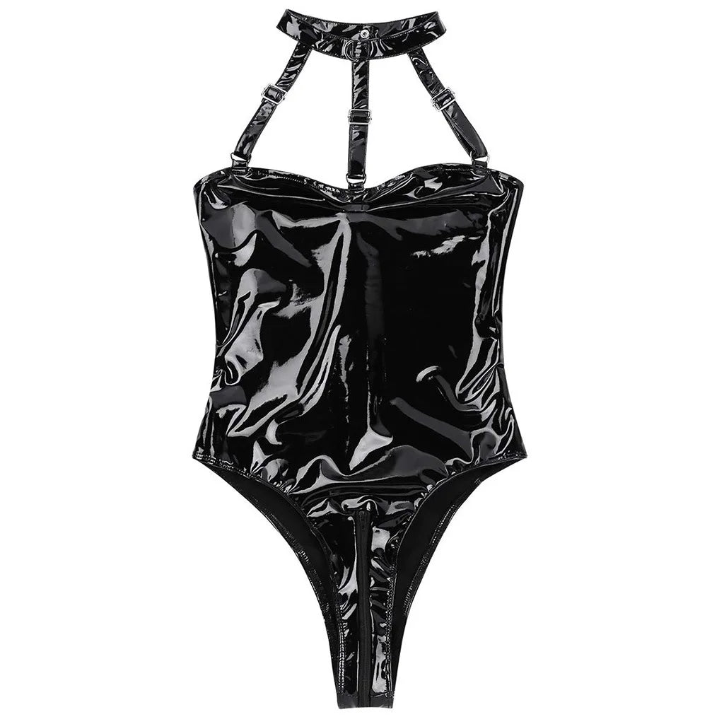 Erotic Sexy Female Bodysuit Lingerie Backless Body Suit Sex Woman Bondage Bdsm Slave Sm Dress Zipper Sexi Faux Leather Catsuit