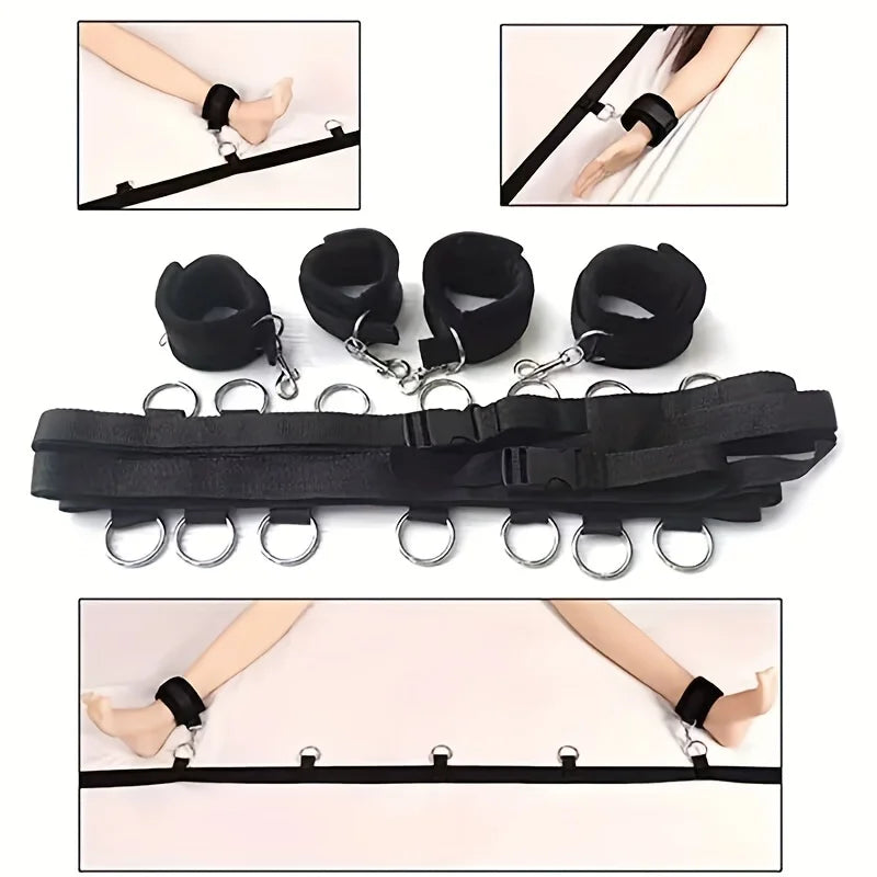 1 Set 4 Piece Sex Bed Bondage Restraint Kit Adult Sex Toys for Couple SM Sex Game with 2X2 Wrists Ankle Cuffs Bondage Set