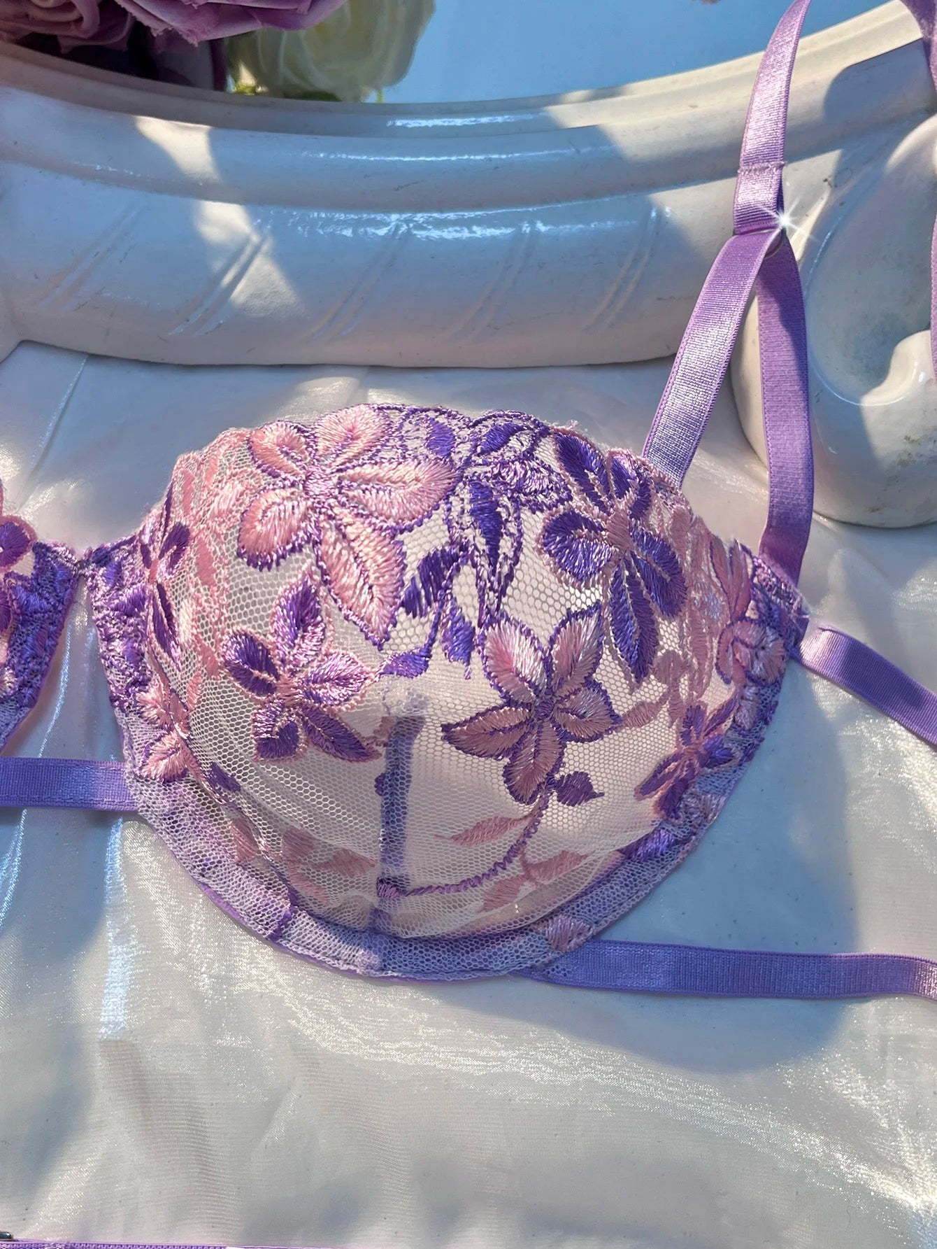 3 Piece Set Strap Steel Support Sexy Tie Underwear Lace Embroidered Flower Intimate Apparel Tight Bustier and Thong Ensemble