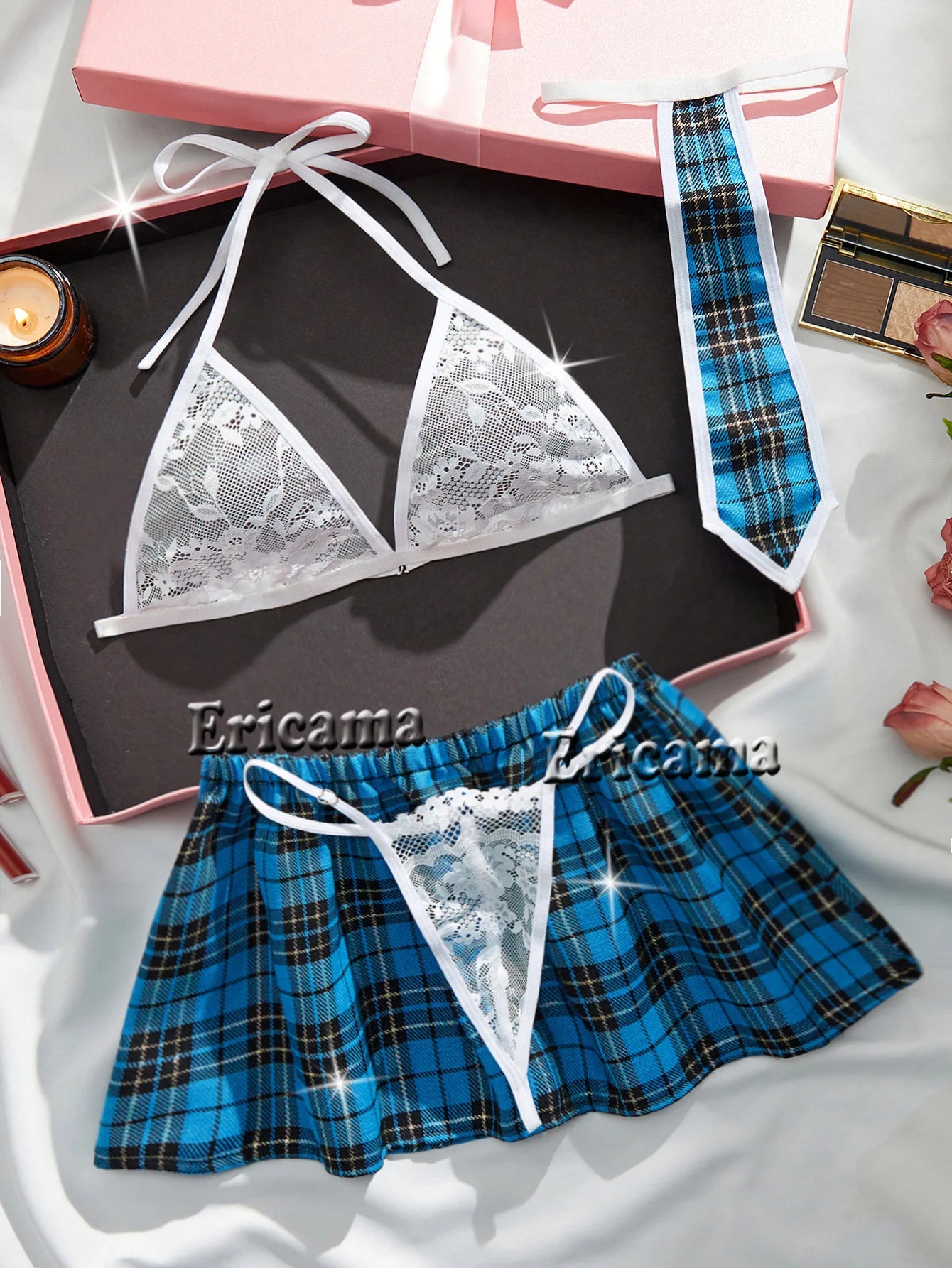 Erotic Sexy Student Uniform Bra and Panty Set Underwear Transparent Bra Exotic Sets Sexy Thong Woman Porn Lingerie Women Set